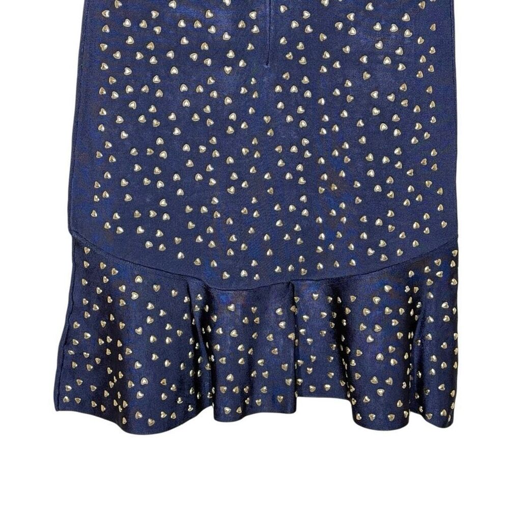 Michael Kors Blue Short Sleeve Studded Mini Dress Size XS Stretch Knit Flare - Picture 8 of 12
